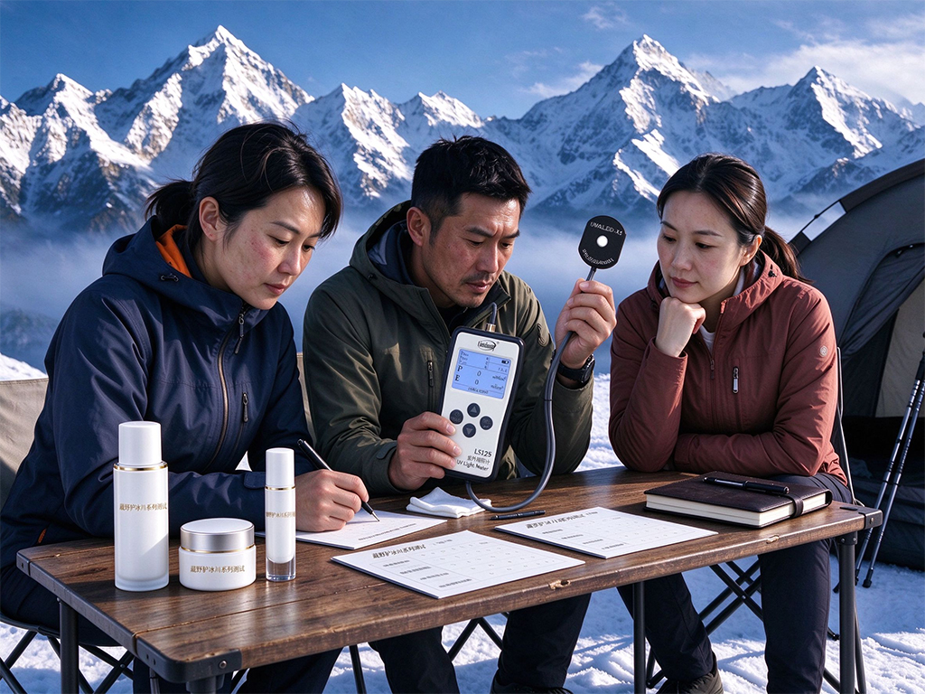 会员在雪山营地填写护肤品实测评分表