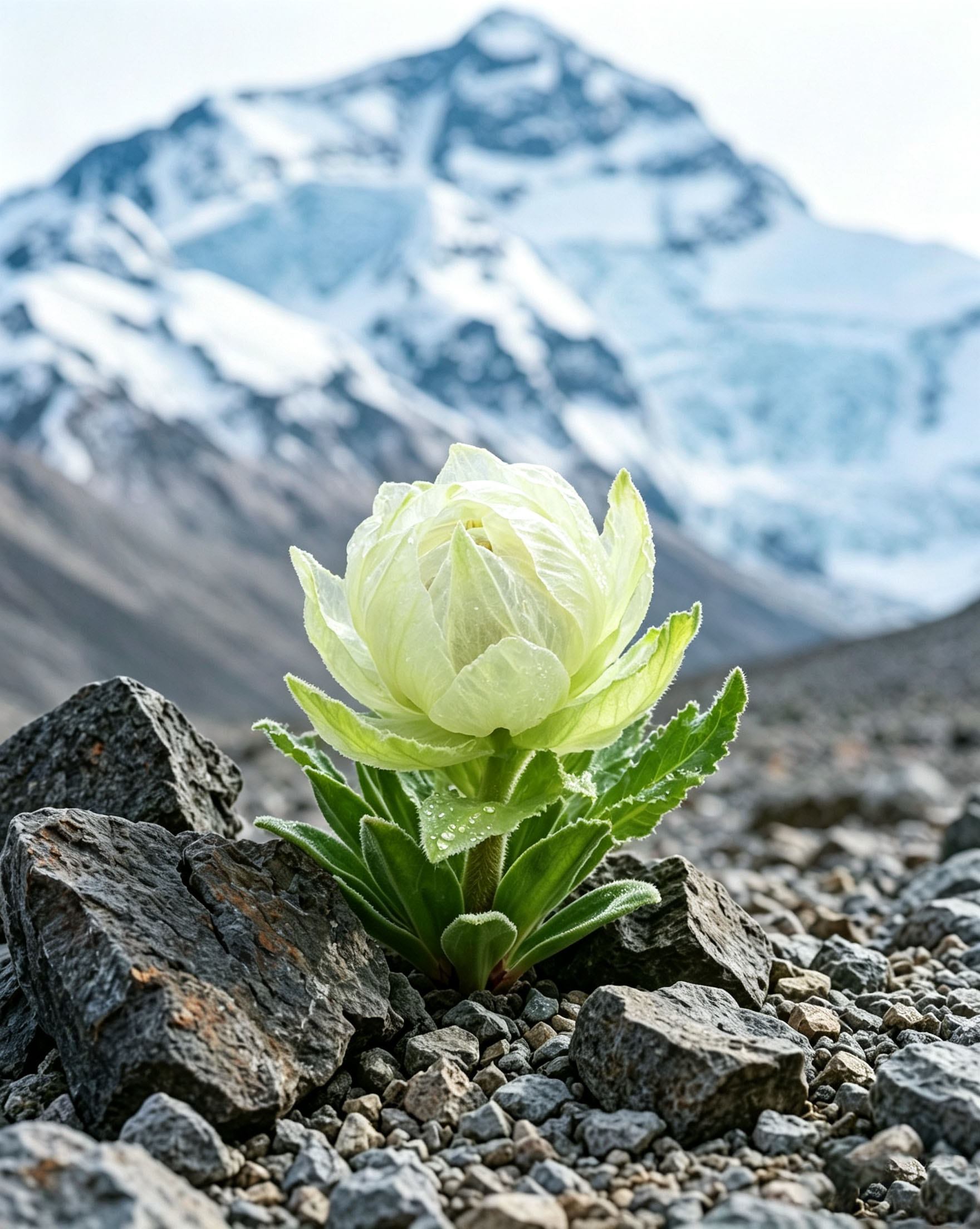 雪山流石滩上盛开的雪莲花